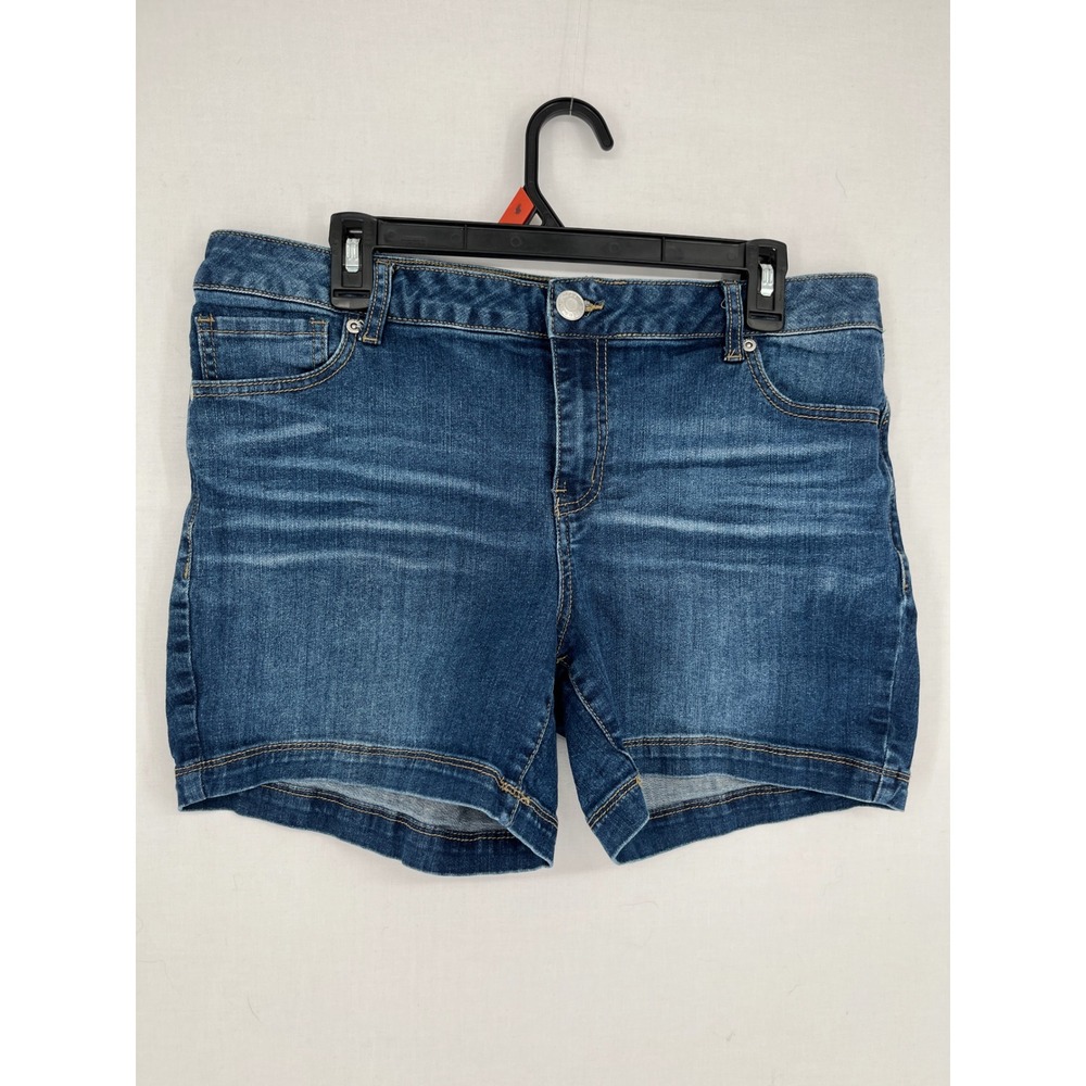 Maurices Denim Shorts Womens 14 Dark Wash Whiskered Stretch Blue